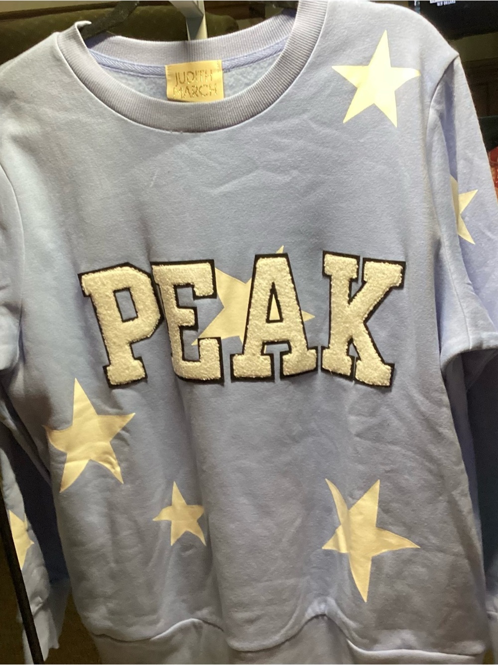 Judith March Light Lavender Star 'PEAK' Appliqué Sweatshirt